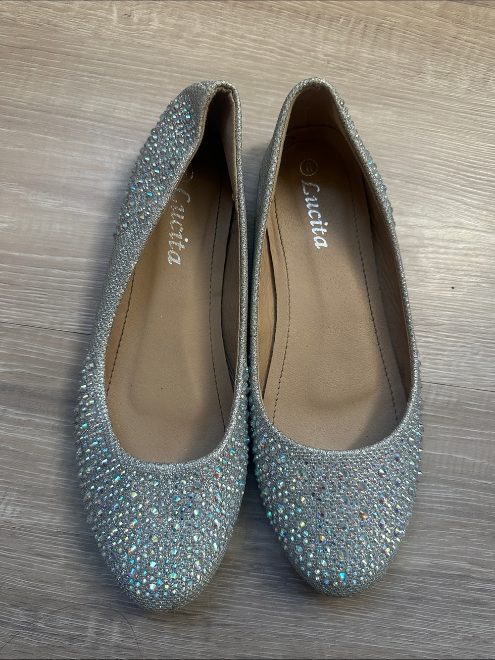 Crystal-Studded Silver Ballet Flats by Unbranded